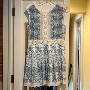 BCBG Max Azria Aymeline Sheer Blue and Cream Dress size 6